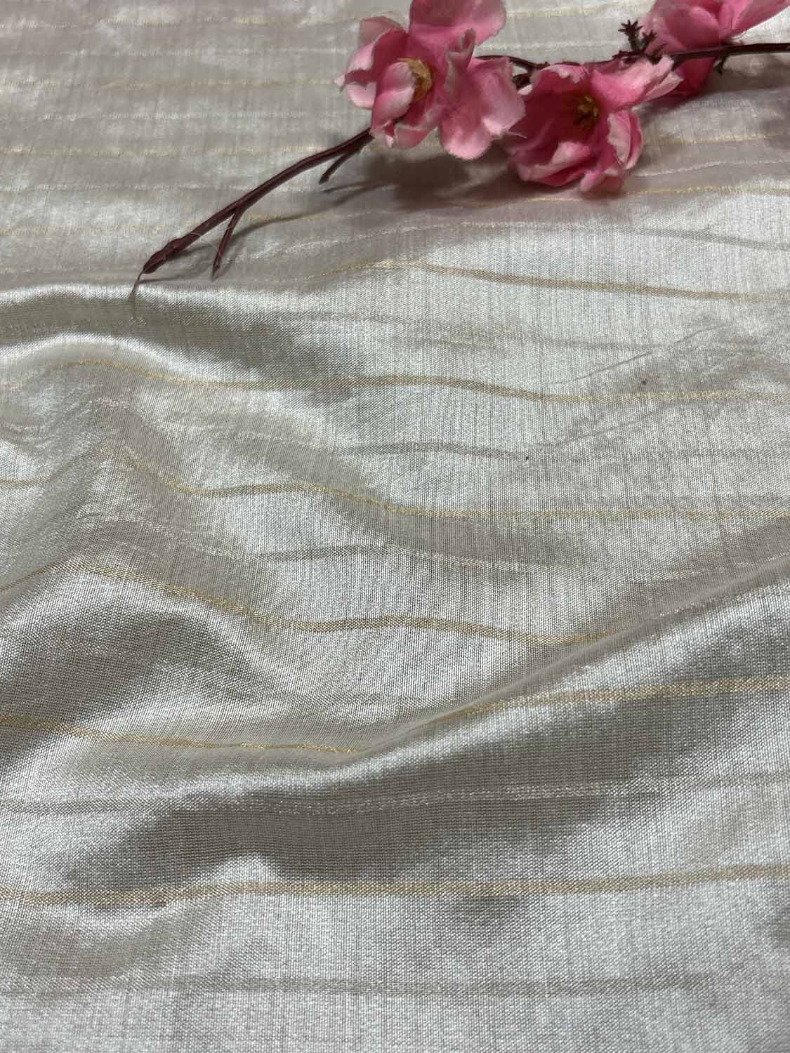Pastel Banarasi Handloom Chiniya Silk Stripes Design Fabric ( 2.5 Mtr ) - Luxurion World