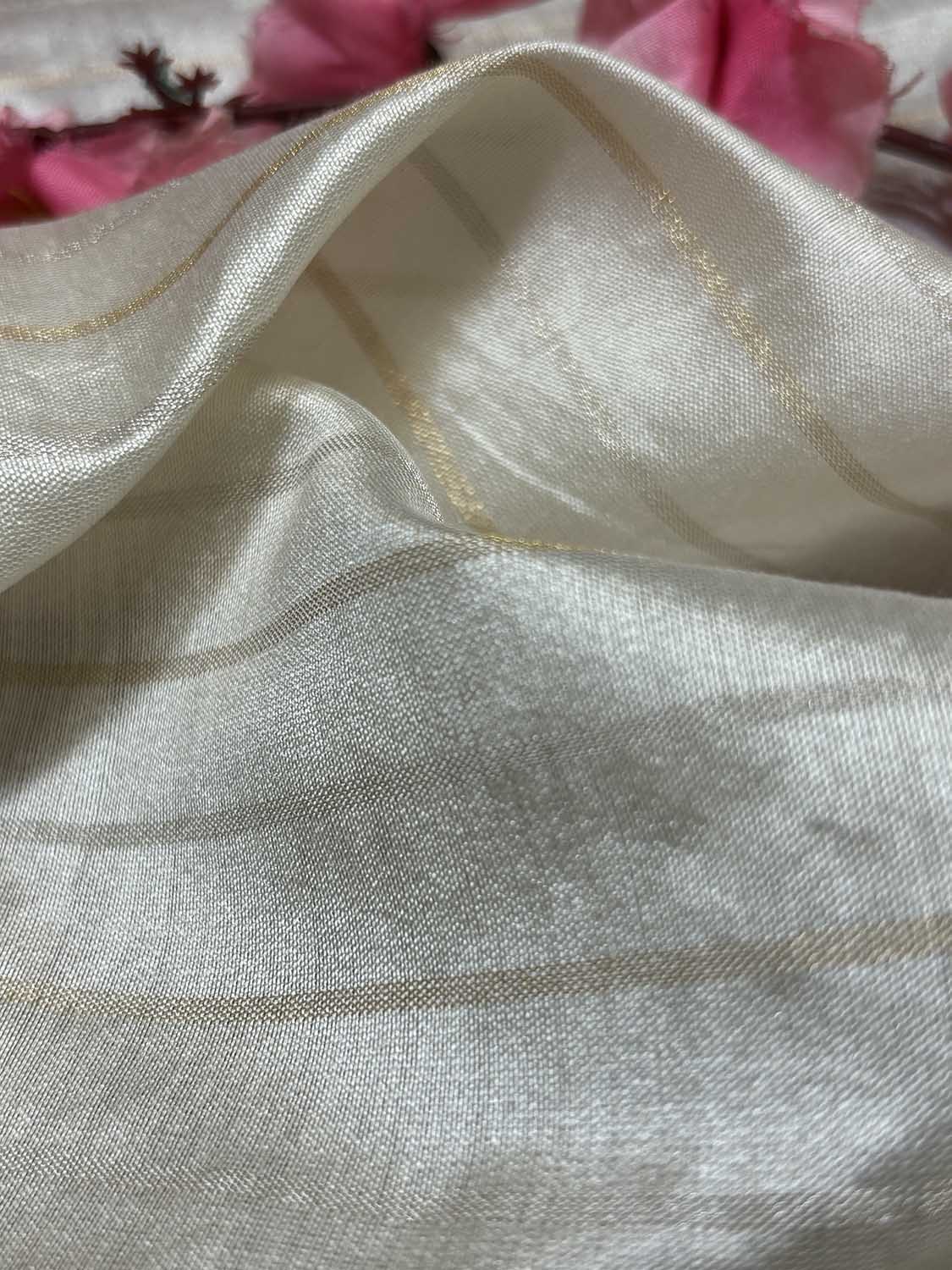 Pastel Banarasi Handloom Chiniya Silk Stripes Design Fabric ( 2.5 Mtr ) - Luxurion World