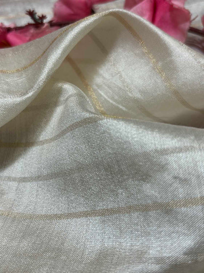 Pastel Banarasi Handloom Chiniya Silk Stripes Design Fabric ( 2.5 Mtr ) - Luxurion World