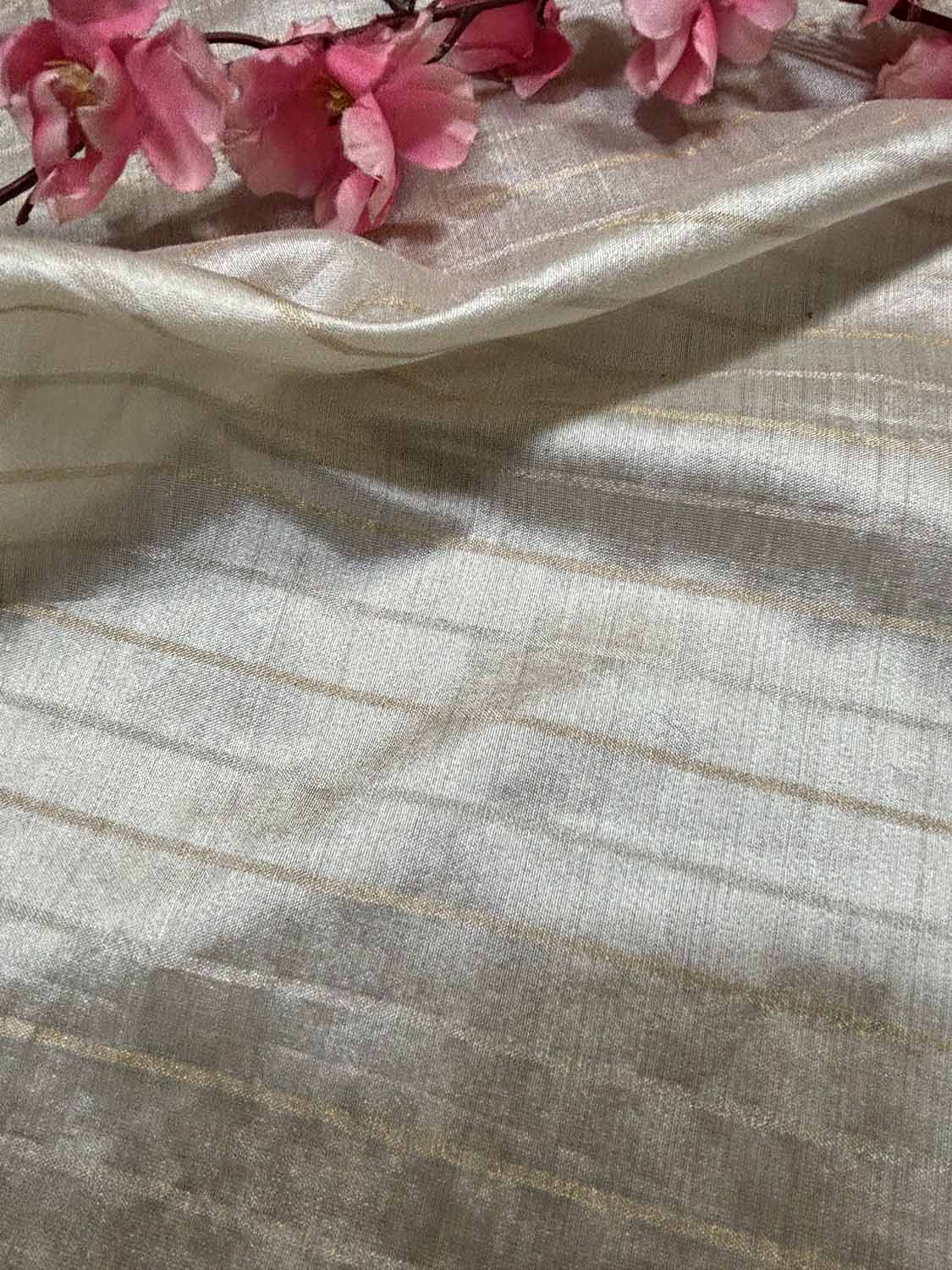 Pastel Banarasi Handloom Chiniya Silk Stripes Design Fabric ( 2.5 Mtr ) - Luxurion World