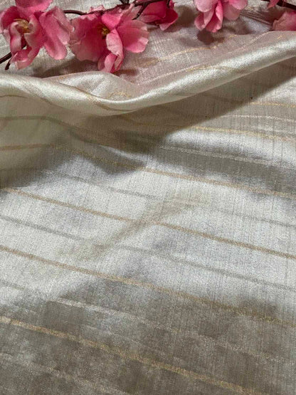 Pastel Banarasi Handloom Chiniya Silk Stripes Design Fabric ( 2.5 Mtr ) - Luxurion World