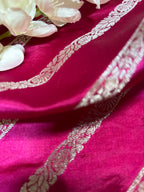 Exquisite Pink Banarasi Handloom Pure Silk Stripes Design Fabric ( 2.5 Mtr ) - Luxurion World