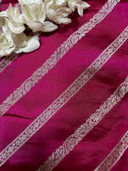 Exquisite Pink Banarasi Handloom Pure Silk Stripes Design Fabric ( 2.5 Mtr ) - Luxurion World