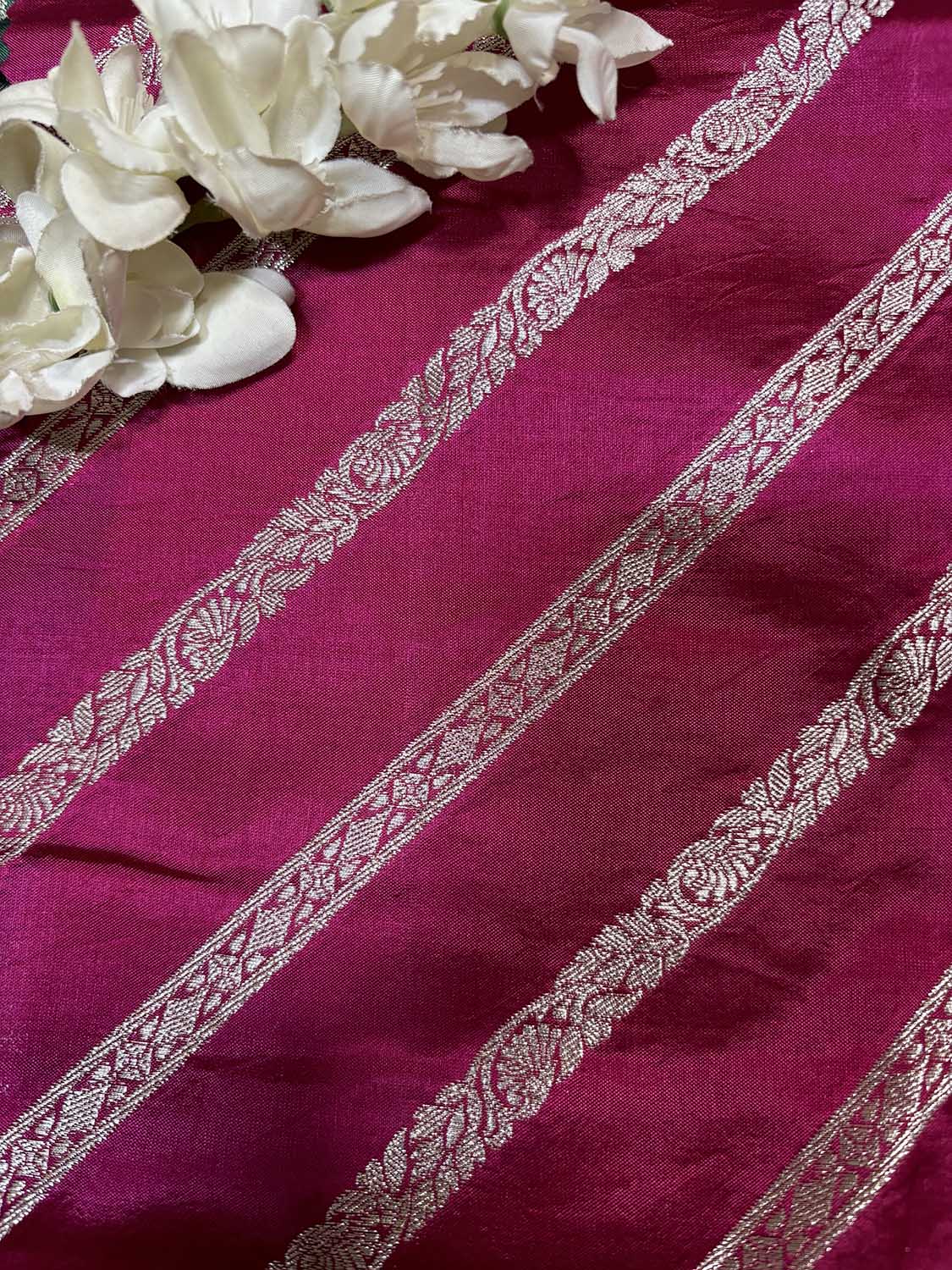 Exquisite Pink Banarasi Handloom Pure Silk Stripes Design Fabric ( 2.5 Mtr ) - Luxurion World