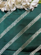 Green Banarasi Handloom Pure Silk Stripes Design Fabric ( 2.5 Mtr ) - Luxurion World