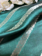 Green Banarasi Handloom Pure Silk Stripes Design Fabric ( 2.5 Mtr ) - Luxurion World