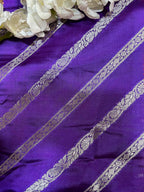 Exquisite Purple Banarasi Handloom Pure Silk Stripes Design Fabric ( 2.5 Mtr ) - Luxurion World