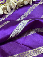 Exquisite Purple Banarasi Handloom Pure Silk Stripes Design Fabric ( 2.5 Mtr ) - Luxurion World