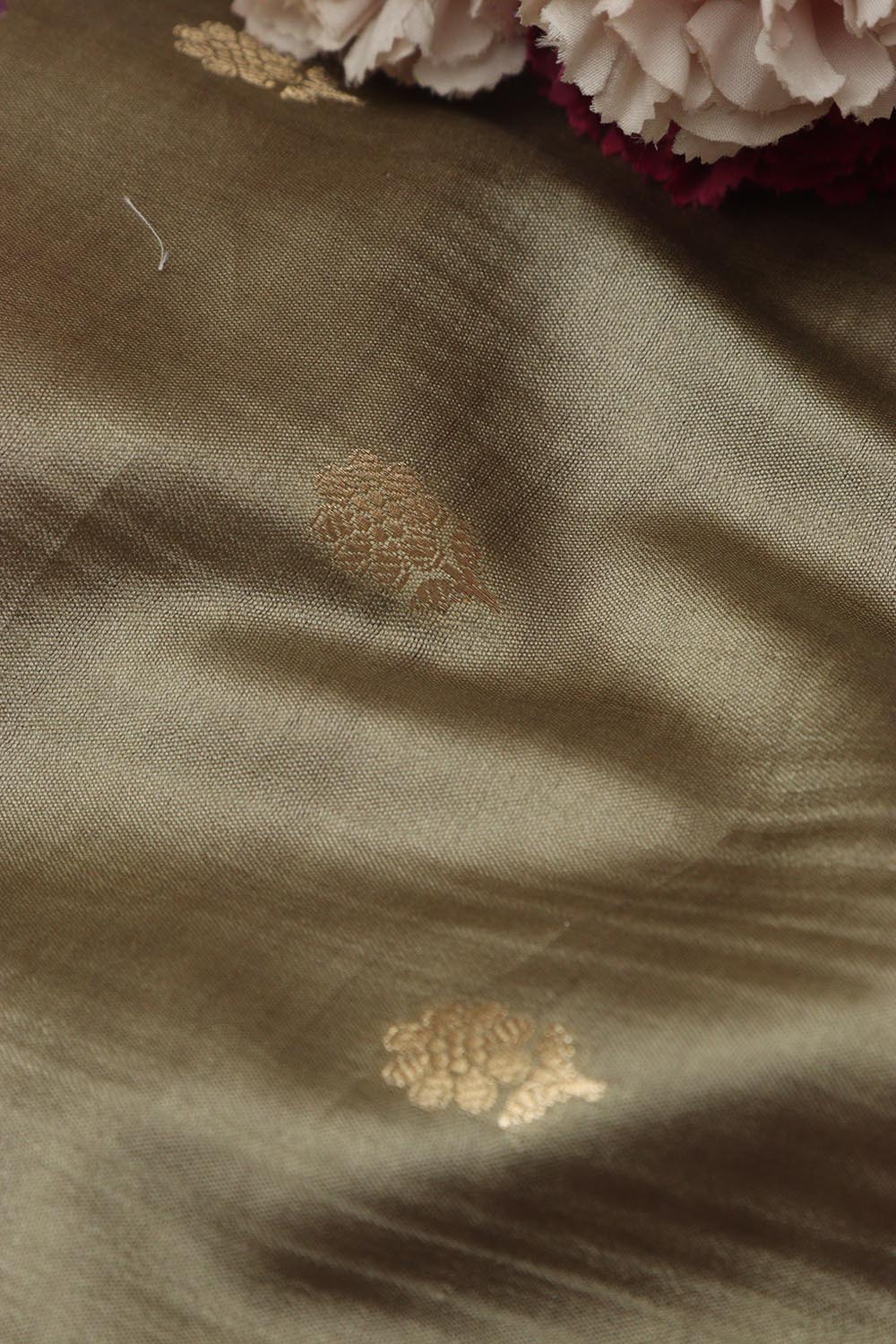 Elegant Grey Banarasi Handloom Chiniya Silk Fabric ( 2.5 Mtr ) - Luxurion World