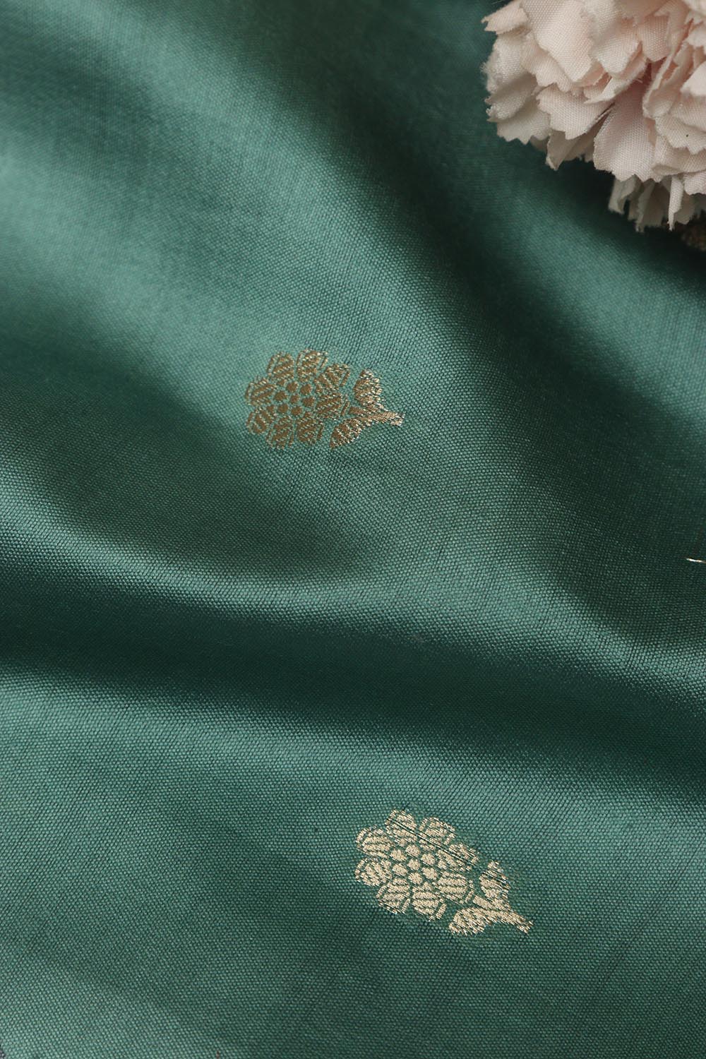 Elegant Green Banarasi Handloom Chiniya Silk Fabric ( 2.5Mtr ) - Luxurion World