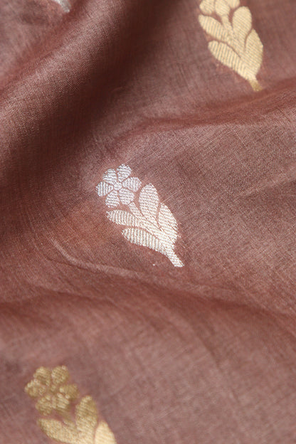 Exquisite Brown Banarasi Handloom Tussar Silk Sona Roopa Fabric ( 2.5 Mtr ) - Luxurion World