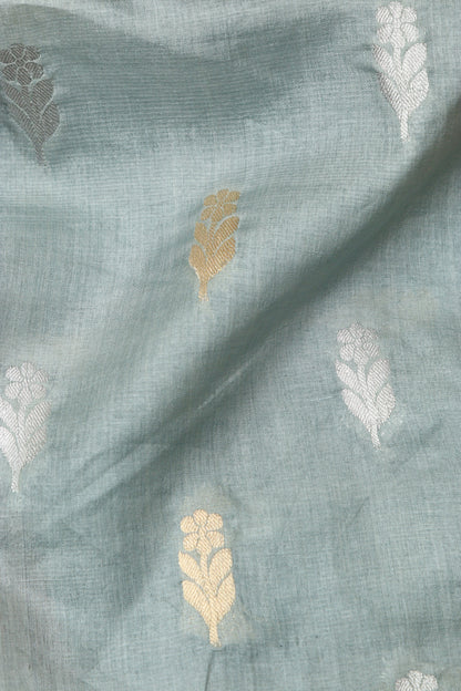 Exquisite Grey Banarasi Handloom Tussar Silk Sona Roopa Fabric ( 2.5 Mtr ) - Luxurion World