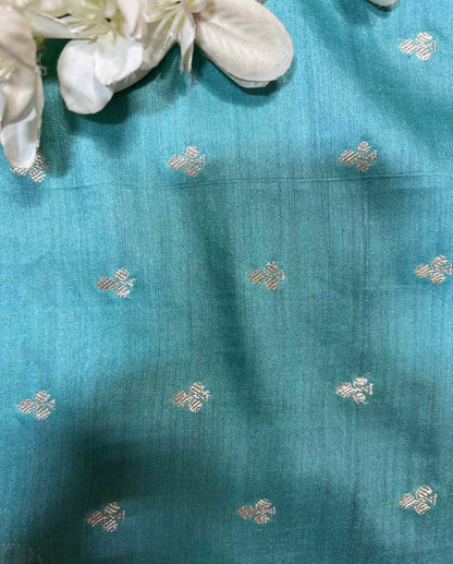 Stunning Blue Banarasi Handloom Moonga Silk Fabric ( 2.5 Mtr ) - Luxurion World