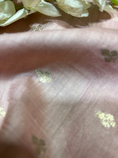 Pink Banarasi Handloom Moonga Silk Fabric ( 2.5 Mtr ) - Luxurion World