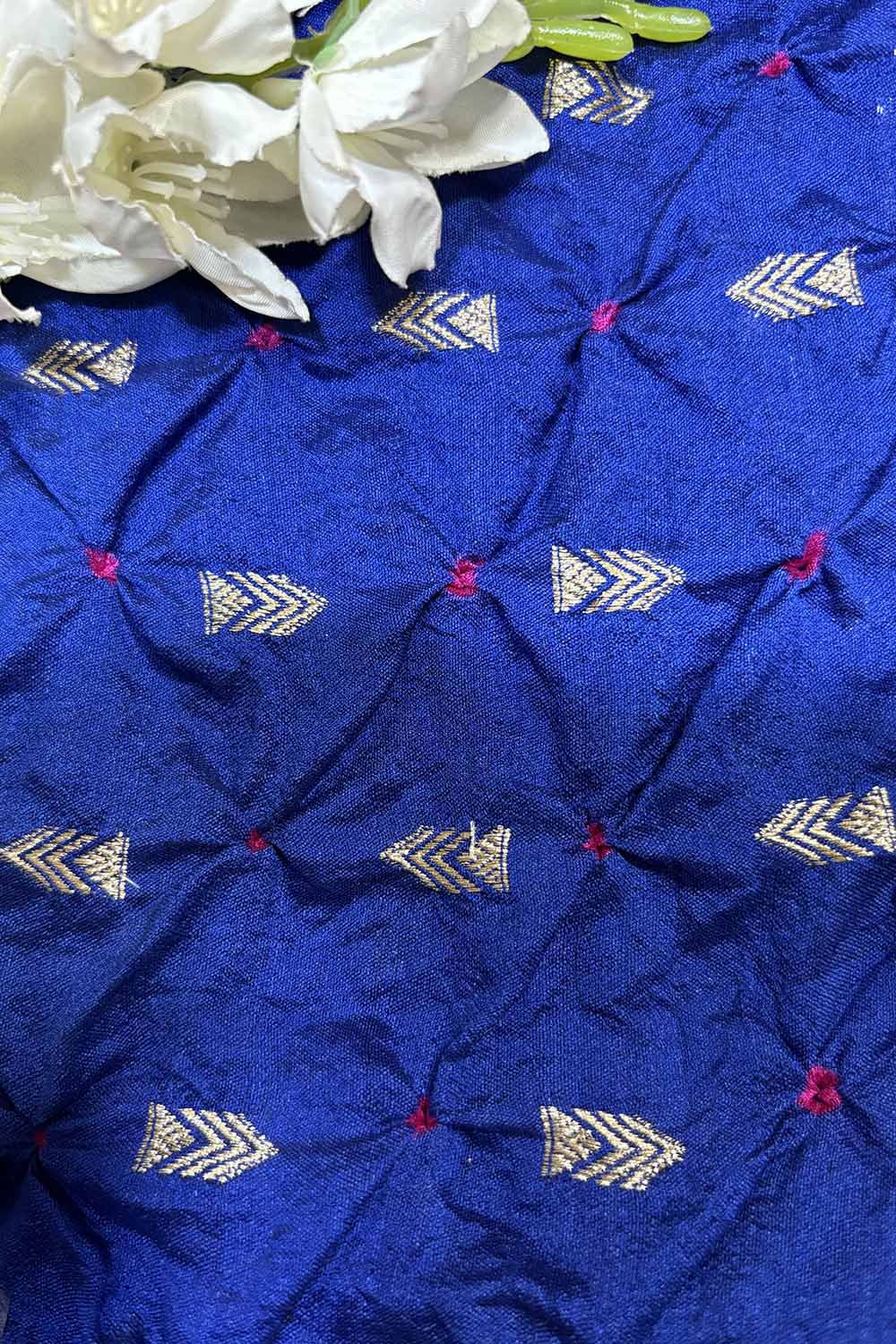 Elegant Blue Banarasi Bandhani Handloom Chiniya Silk Fabric ( 2.5 Mtr ) - Luxurion World