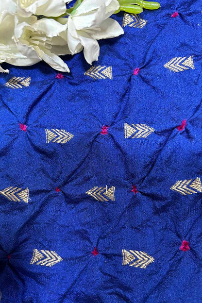 Elegant Blue Banarasi Bandhani Handloom Chiniya Silk Fabric ( 2.5 Mtr ) - Luxurion World