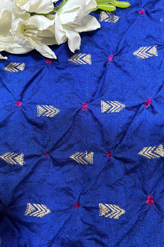 Elegant Blue Banarasi Bandhani Handloom Chiniya Silk Fabric ( 2.5 Mtr ) - Luxurion World