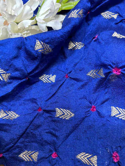 Elegant Blue Banarasi Bandhani Handloom Chiniya Silk Fabric ( 2.5 Mtr ) - Luxurion World