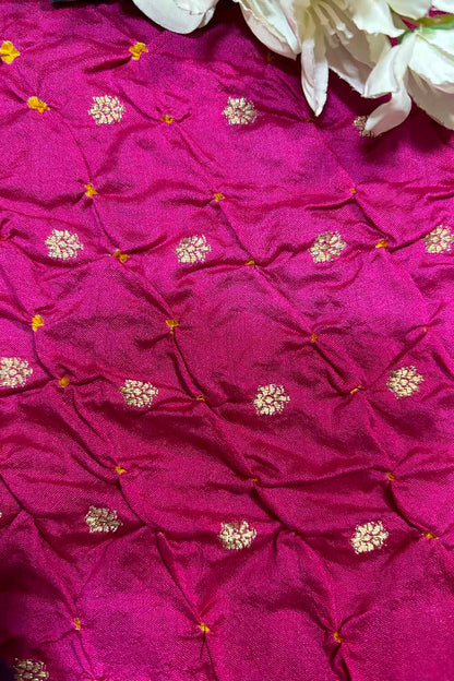 Exquisite Pink Banarasi Bandhani Handloom Chiniya Silk Fabric ( 2.5 Mtr ) - Luxurion World