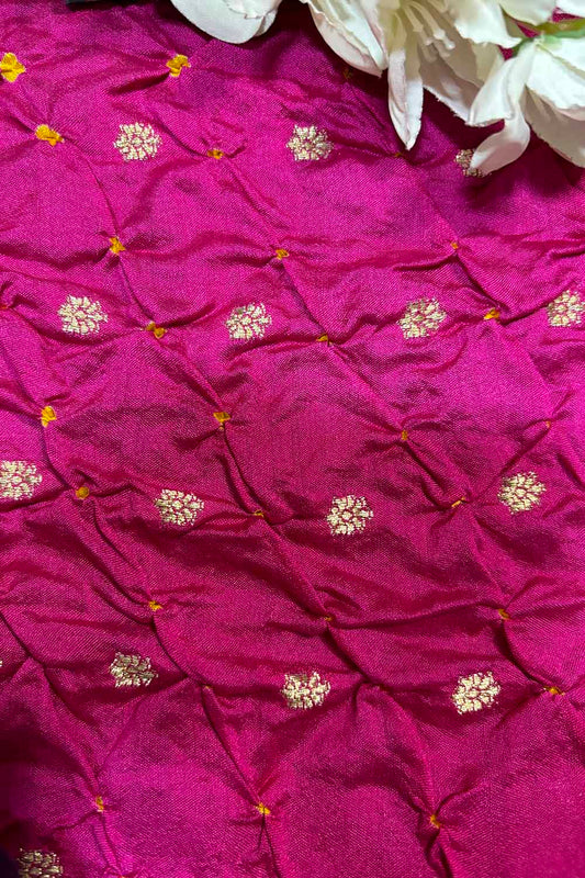 Exquisite Pink Banarasi Bandhani Handloom Chiniya Silk Fabric ( 2.5 Mtr ) - Luxurion World