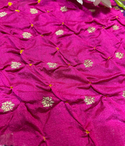 Exquisite Pink Banarasi Bandhani Handloom Chiniya Silk Fabric ( 2.5 Mtr ) - Luxurion World