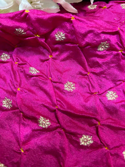 Exquisite Pink Banarasi Bandhani Handloom Chiniya Silk Fabric ( 2.5 Mtr ) - Luxurion World