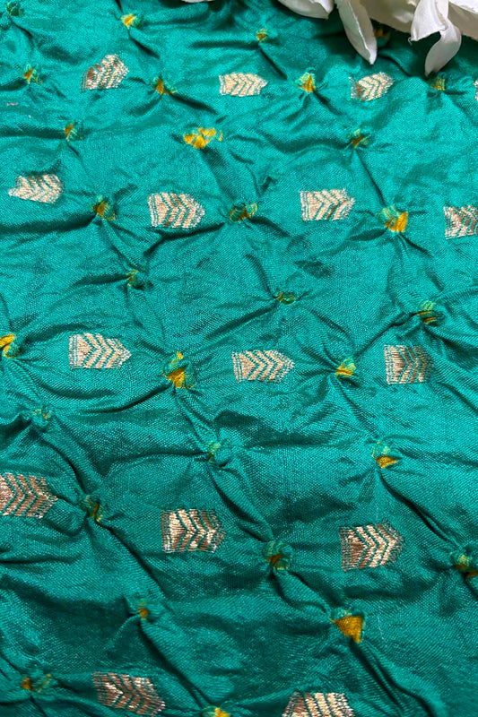 Elegant Blue Banarasi Bandhani Handloom Chiniya Silk Fabric ( 2.5 Mtr ) - Luxurion World