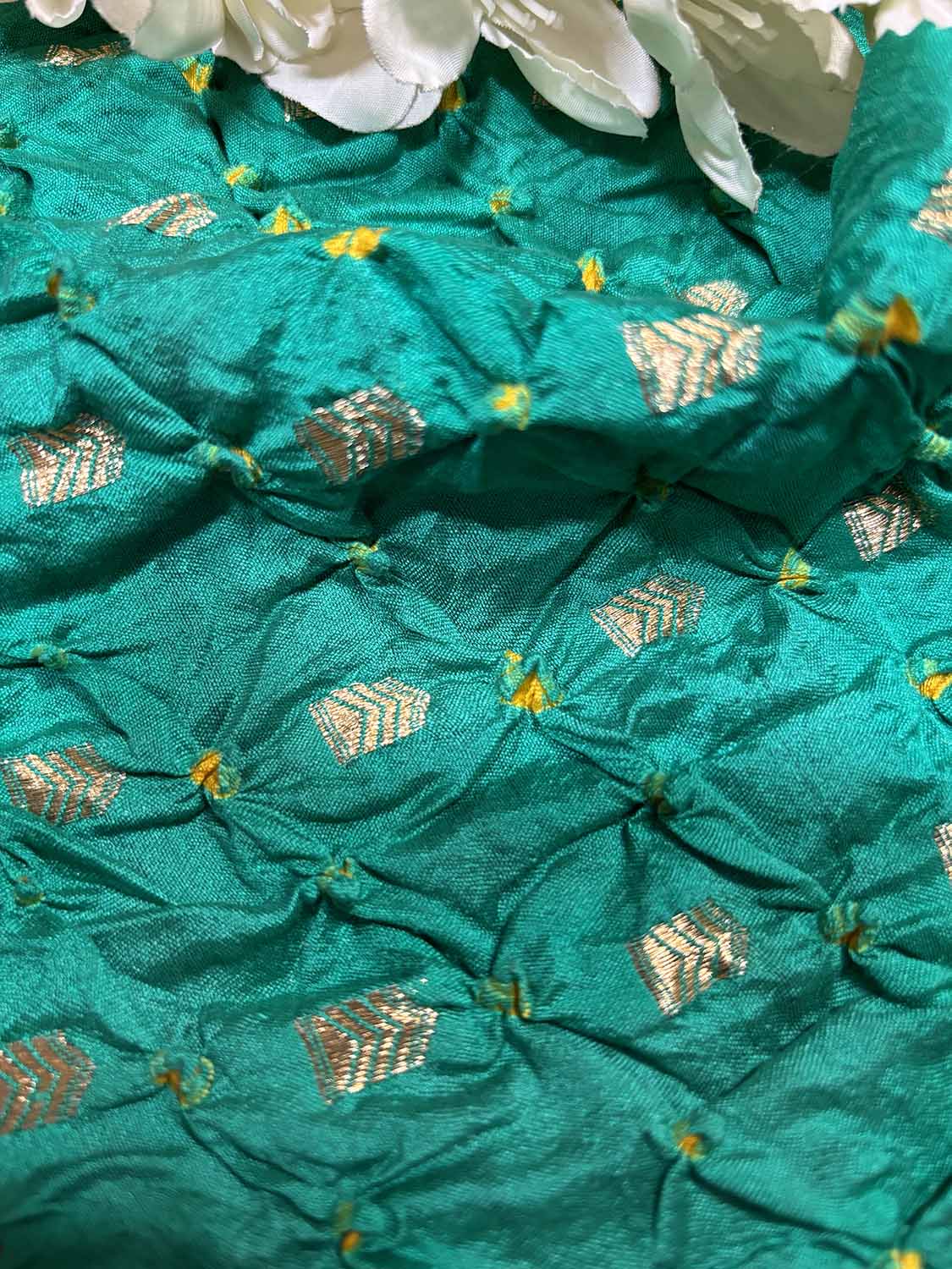 Elegant Blue Banarasi Bandhani Handloom Chiniya Silk Fabric ( 2.5 Mtr ) - Luxurion World