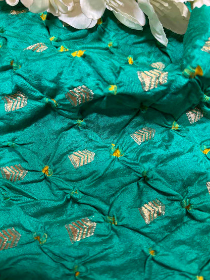 Elegant Blue Banarasi Bandhani Handloom Chiniya Silk Fabric ( 2.5 Mtr ) - Luxurion World