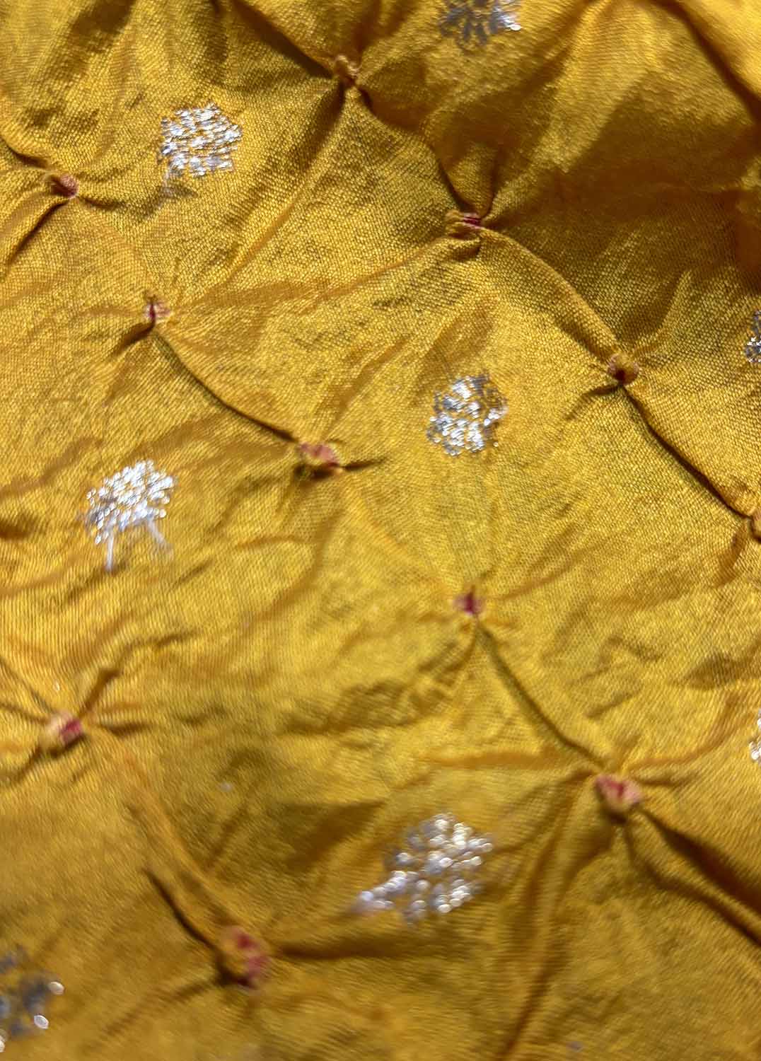 Yellow Banarasi Bandhani Handloom Chiniya Silk Fabric ( 2.5 Mtr ) - Luxurion World