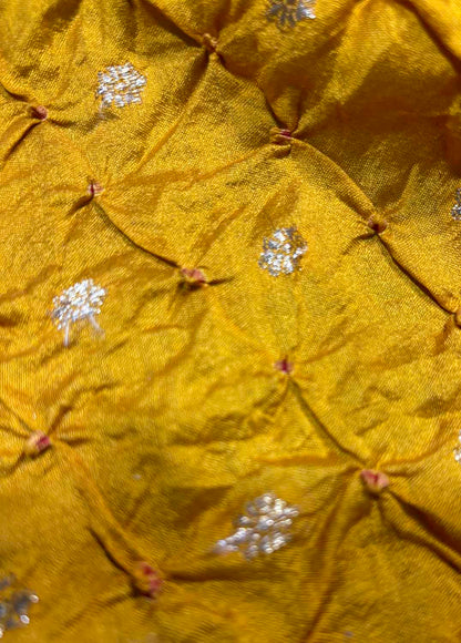 Yellow Banarasi Bandhani Handloom Chiniya Silk Fabric ( 2.5 Mtr ) - Luxurion World