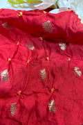 Elegant Red Banarasi Bandhani Handloom Chiniya Silk Fabric ( 2.5 Mtr ) - Luxurion World