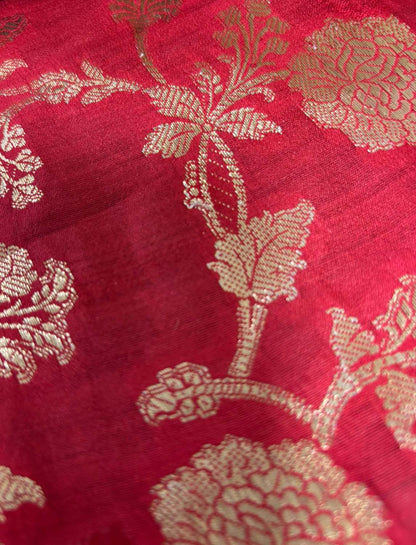 Elegant Red Banarasi Handloom Chiniya Silk Fabric ( 2.5 Mtr ) - Luxurion World