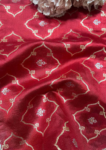 Elegant Red Banarasi Handloom Chiniya Silk Fabric ( 2.5 Mtr ) - Luxurion World