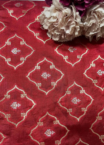 Elegant Red Banarasi Handloom Chiniya Silk Fabric ( 2.5 Mtr ) - Luxurion World