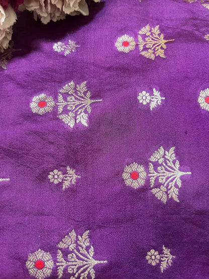 Elegant Purple Banarasi Handloom Chiniya Silk Fabric ( 2.5 Mtr ) - Luxurion World