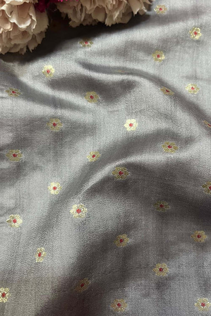 Elegant Grey Banarasi Handloom Chiniya Silk Fabric ( 2.5 Mtr ) - Luxurion World