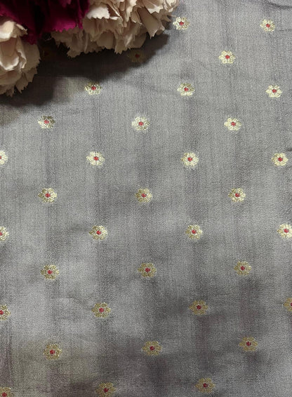Elegant Grey Banarasi Handloom Chiniya Silk Fabric ( 2.5 Mtr ) - Luxurion World
