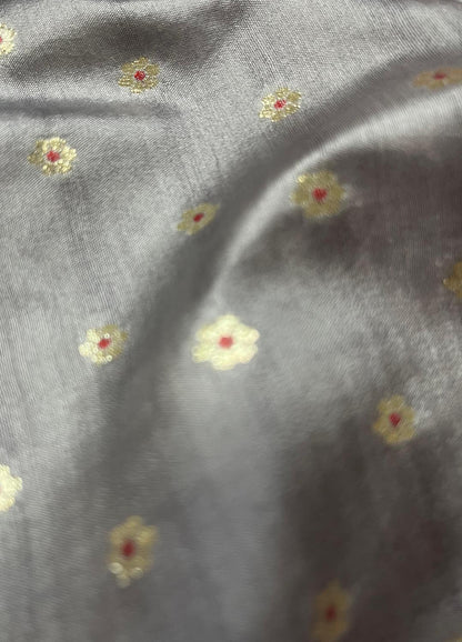 Elegant Grey Banarasi Handloom Chiniya Silk Fabric ( 2.5 Mtr ) - Luxurion World