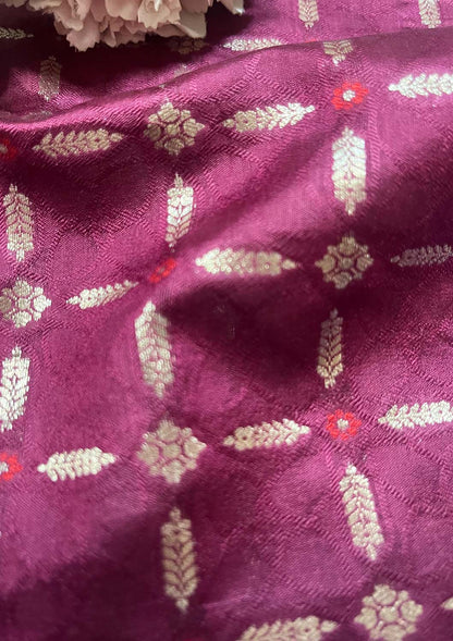 Elegant Purple Banarasi Handloom Chiniya Silk Fabric ( 2.5 Mtr ) - Luxurion World