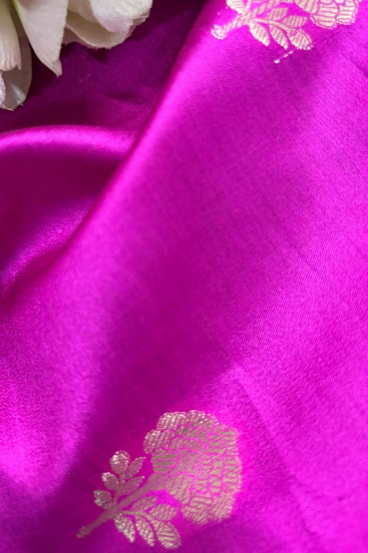 Elegant Pink Banarasi Handloom Chiniya Silk Fabric ( 2.5 Mtr ) - Luxurion World