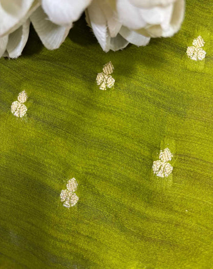 Green Banarasi Handloom Chiniya Silk Fabric ( 2.5 Mtr ) - Luxurion World