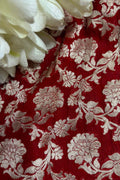 Elegant Maroon Banarasi Handloom Pure Georgette Fabric ( 2.5 Mtr ) - Luxurion World
