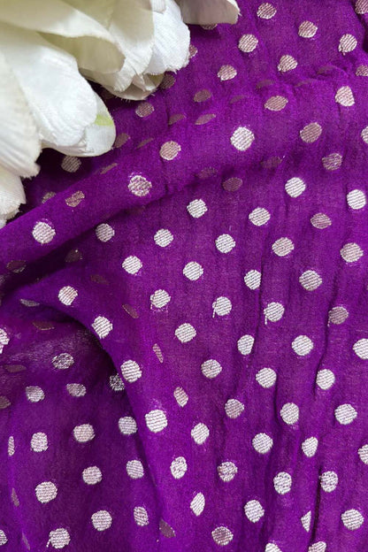 Exquisite Purple Banarasi Handloom Pure Georgette Fabric ( 2.5 Mtr ) - Luxurion World
