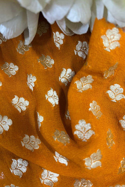 Yellow Banarasi Handloom Pure Georgette Fabric ( 2.5 Mtr ) - Luxurion World