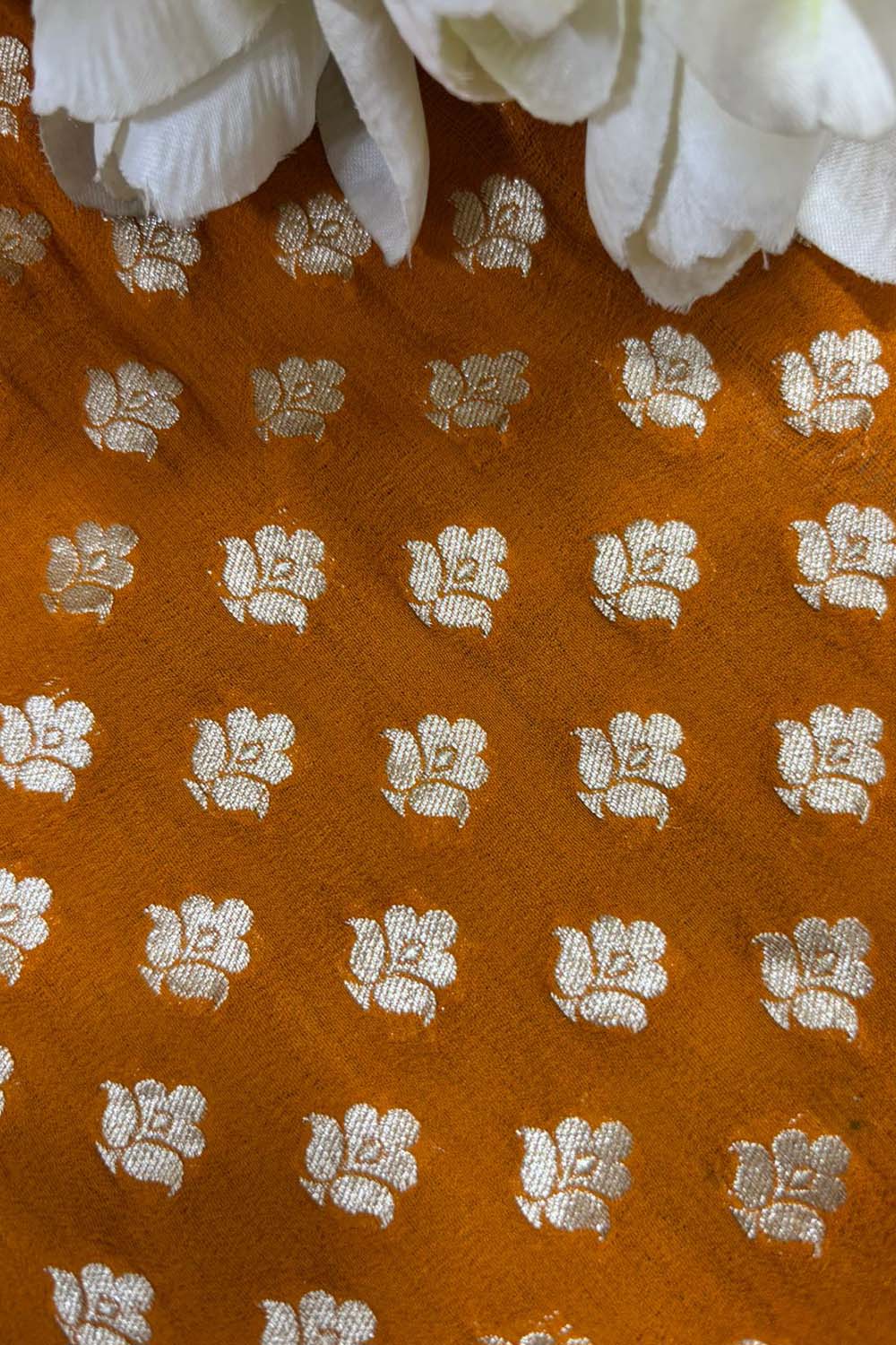 Yellow Banarasi Handloom Pure Georgette Fabric ( 2.5 Mtr ) - Luxurion World