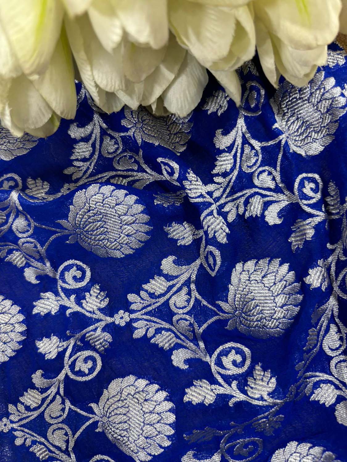 Blue Banarasi Handloom Pure Georgette Fabric ( 2.5 Mtr ) - Luxurion World