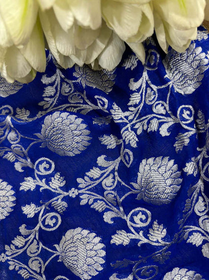 Blue Banarasi Handloom Pure Georgette Fabric ( 2.5 Mtr ) - Luxurion World