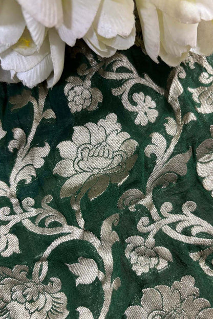 Green Banarasi Handloom Pure Georgette Fabric ( 2.5 Mtr ) - Luxurion World