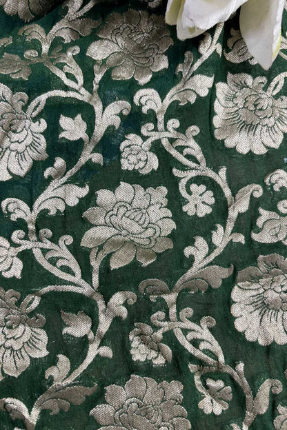 Green Banarasi Handloom Pure Georgette Fabric ( 2.5 Mtr ) - Luxurion World